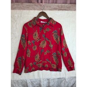 Alfred Dunner Red Tassel Chain Print Elastic Hem Blouse Vintage Style Size 14